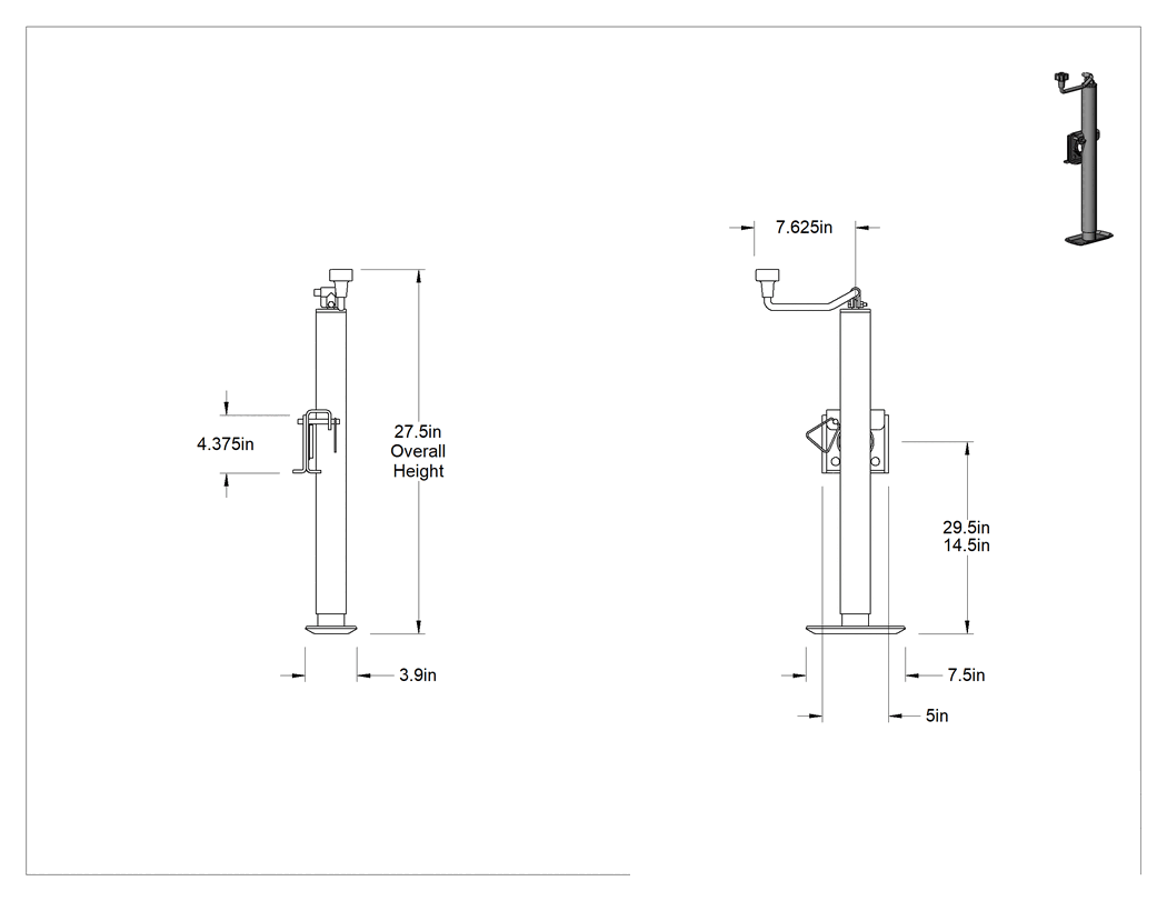 Teknik Çizim - Seviyeleme Krikosu, Dikdörtgen Plaka, Üst Tutamak, 14-1/2" ila 29-1/2" Yükseklik