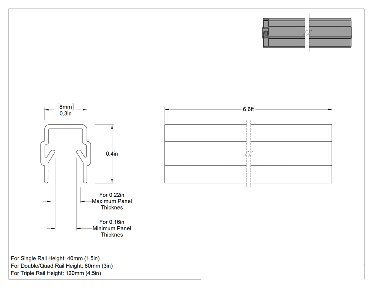 Teknik Çizim - T-Yivli Çerçeve Paneli Askısı, Statik Kontrol, İtme, 40 mm ve 1.5 inç Ray için Katı Panel