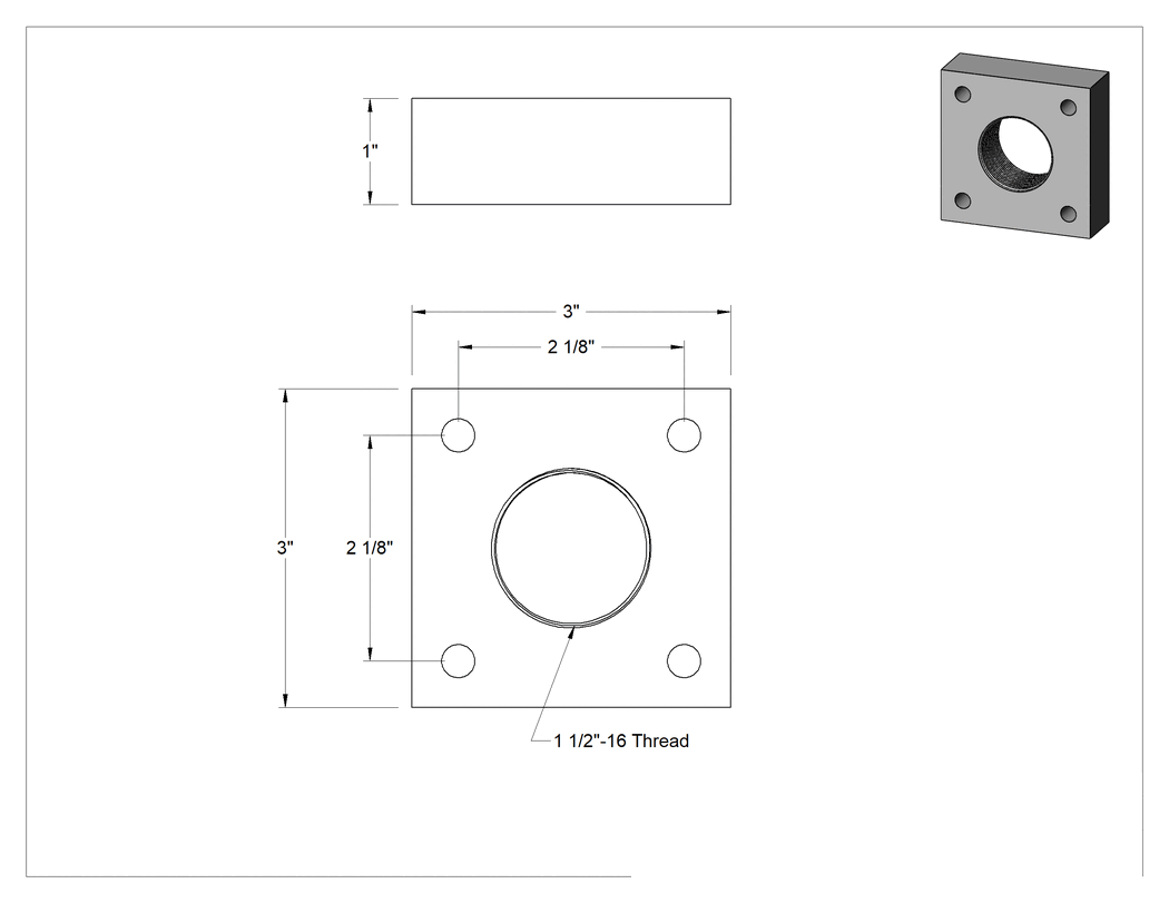 Teknik Çizim - 5 Ton/10000 lb. Ram Kapasiteli Hidrolik Kriko için Montaj Plakası