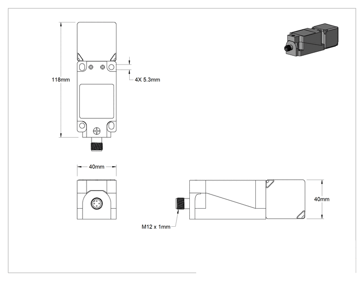 Teknik Çizim - Dönebilen DC Metal Nesne Yakınlık Anahtarı, IP68 ve IP69K, 4 Kutuplu Mikro M12 Konektörli Gömme
