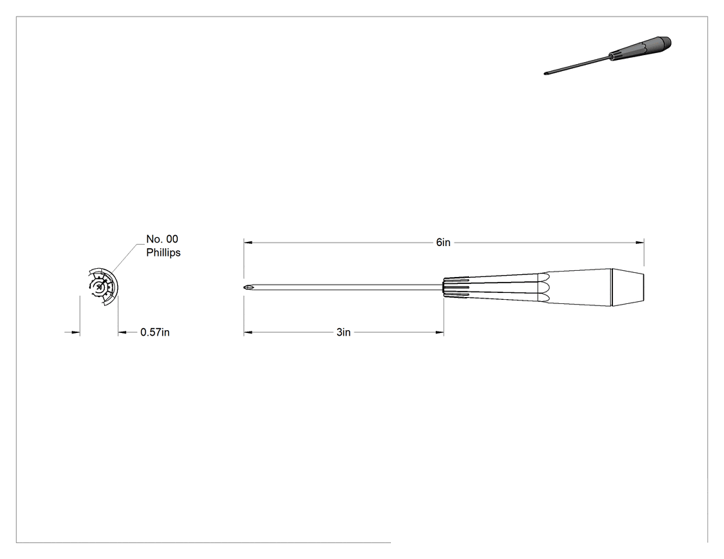 Teknik Çizim - Hassas Kontrollü Tornavida, Krom Kaplı Çelik, 00 Numaralı Phillips Sürücü, 6" Toplam Uzunluk
