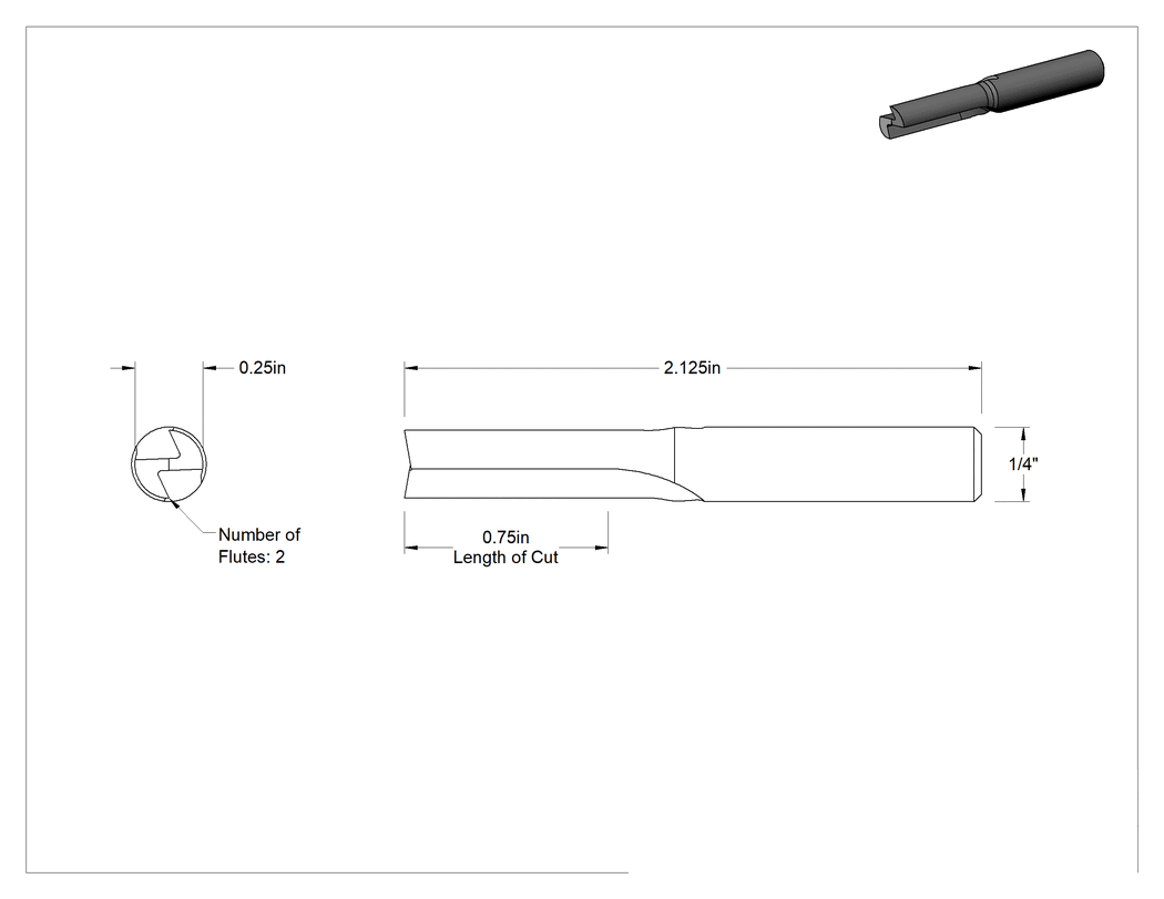 Teknik Çizim - Köpük için Düz Freze Ucu, Yüksek Hızlı Çelik, V Oluk, 1/4" Kesme Çapı, 2-1/8" Toplam Uzunluk
