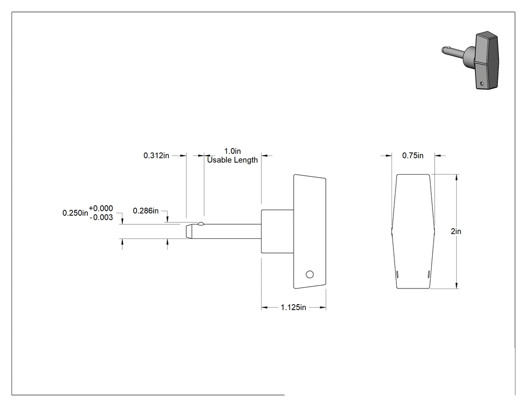 Teknik Çizim - Hızlı Açılır Pim, T-Saplı, 1/4" Çap, 1" Kullanılabilir Uzunluk