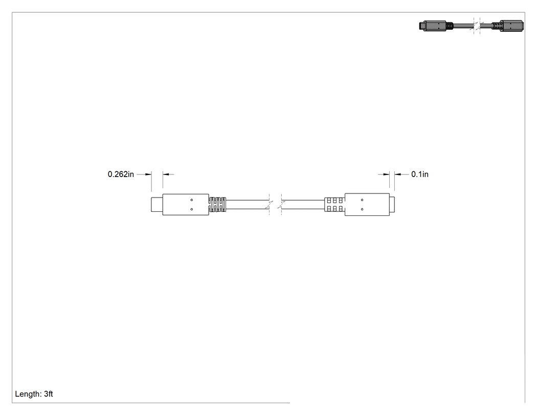 Teknik Çizim - USB Kablosu, USB Standart 3.2 Gen 1, C Fiş x C Soket, 3 Fit Uzunluk