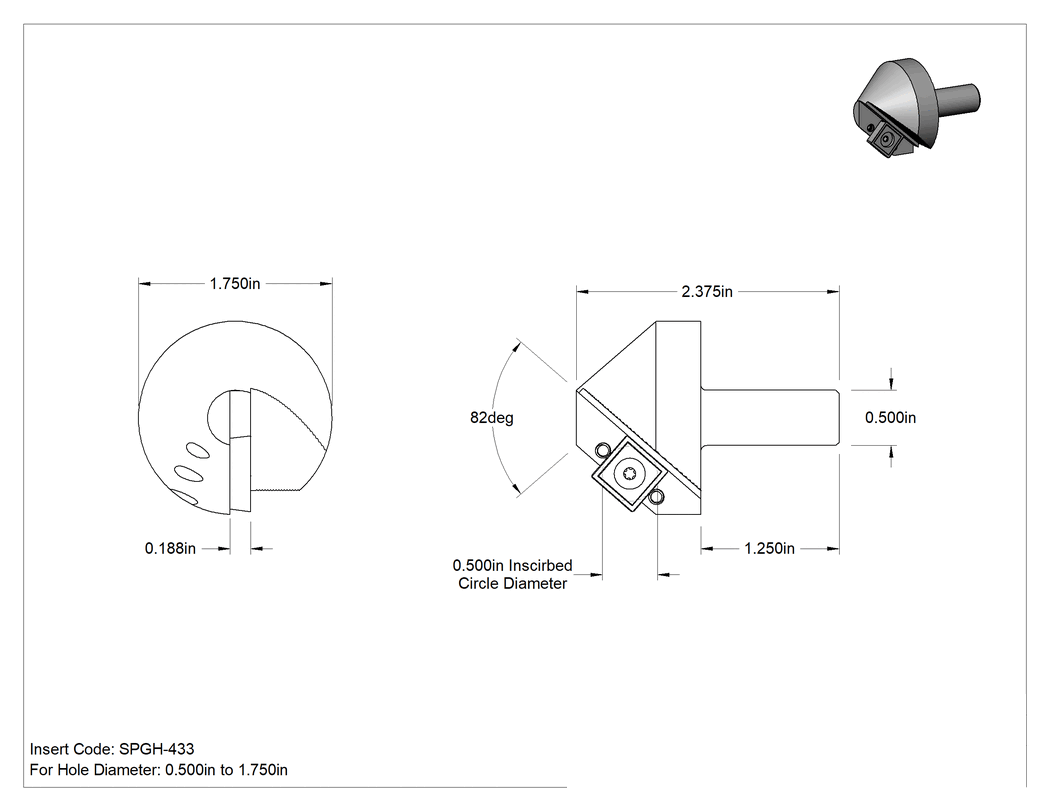Teknik Çizim - Karbür Uçlu Havşa, Vidalar için, 82 Derece, 1/2" ila 1-3/4" Delik Çapı için
