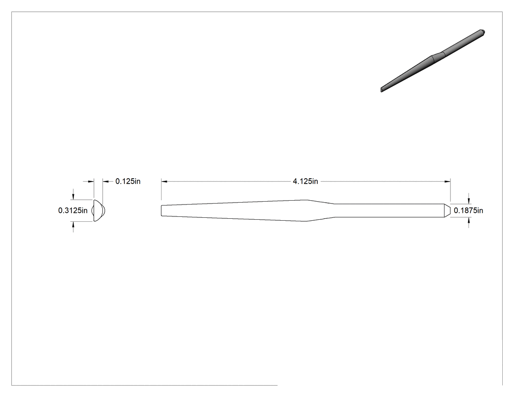 Teknik Çizim - Havalı Törpü için 3/16" Şaft Çaplı Yarım Yuvarlak Törpü