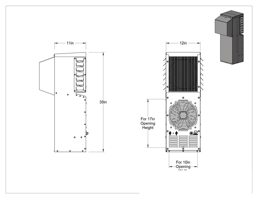 Teknik Çizim - Muhafaza Soğutma Isı Değiştiricisi, NEMA 4, 120V AC, 4400 Btu/hr.