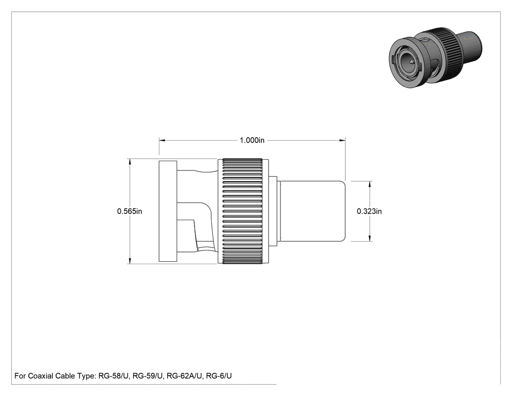 Teknik Çizim - Koaksiyel Elektrik Konektör Kapakları, 50 Ohm Kablo için Sıkmalı Kapak, 50 Ohm