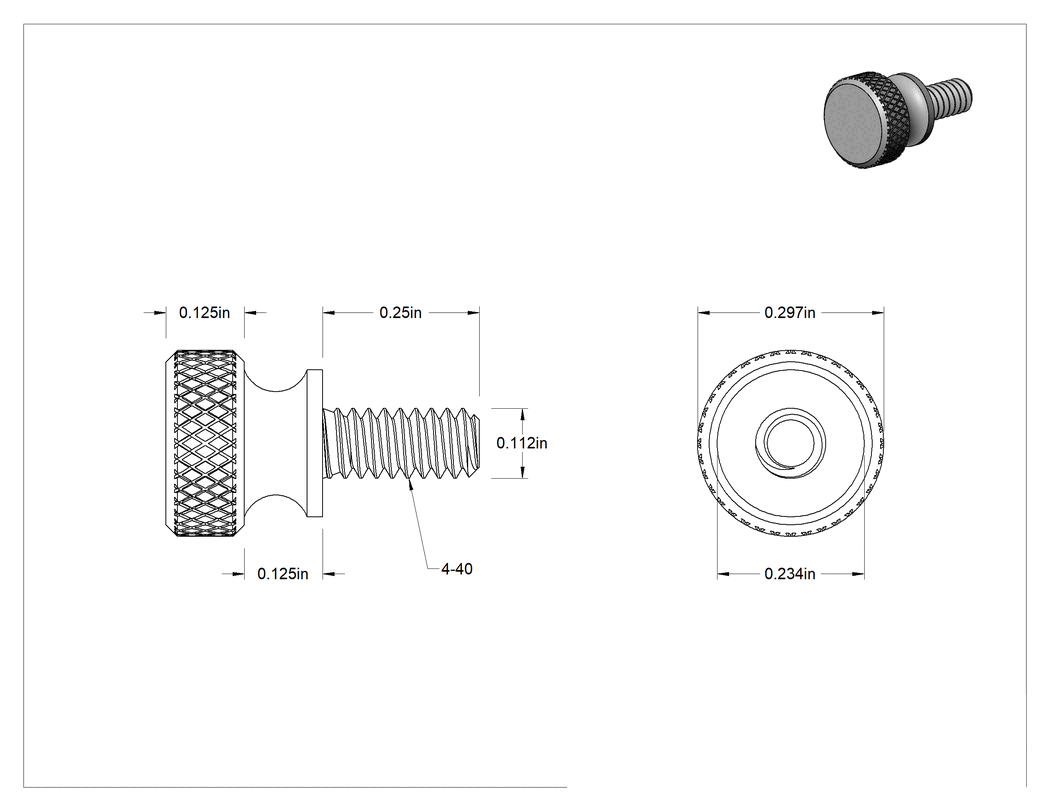 Teknik Çizim - Paslanmaz Çelik Genişletilmiş Yaka Tırtıllı Başlı Kelebek Vida, 4-40 Diş Boyutu, 1/4" Uzunluk