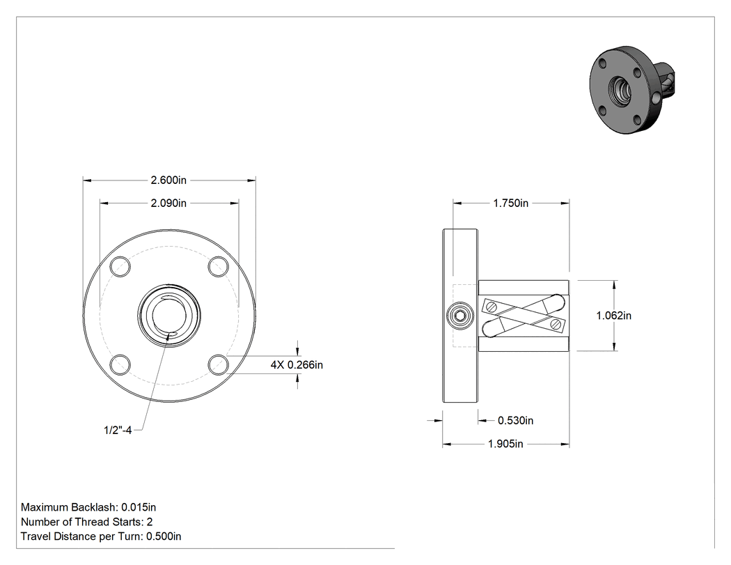 Teknik Çizim - Alaşımlı Çelik Hızlı Hareketli Flanş Top Somunu, 1/2"-4