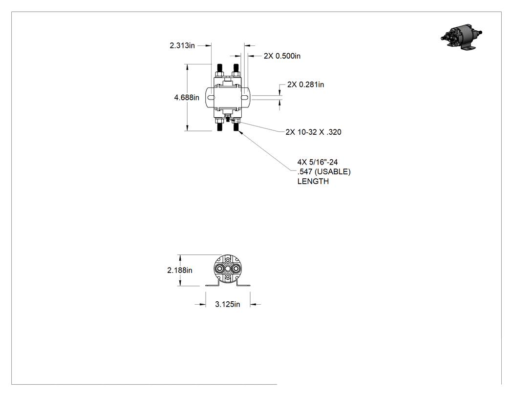 Teknik Çizim - Saplama-Terminal Rölesi, SPDT, 6 Terminal, 12V DC, 12 Watt Kontrol Gücü