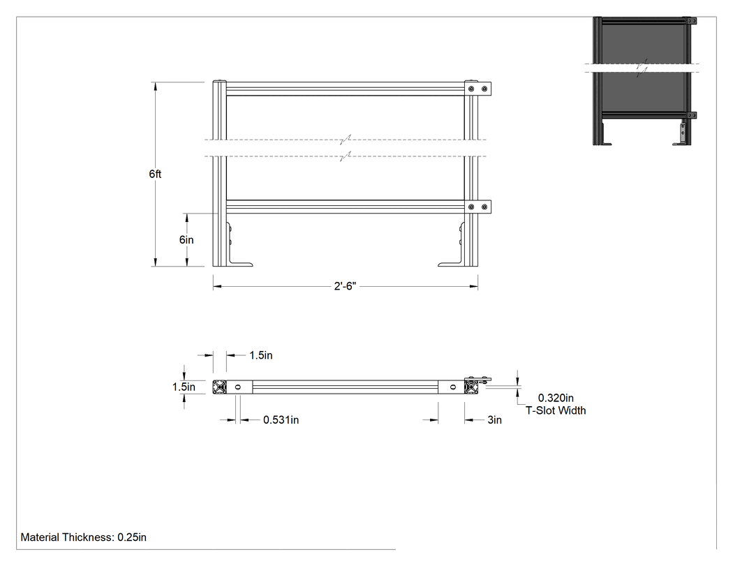 Teknik Çizim - 6 Fit Toplam Yükseklik x 2'6" Genişlik, T-Yivli Çerçeveleme Makinesi Koruyucusu için Katı Panel
