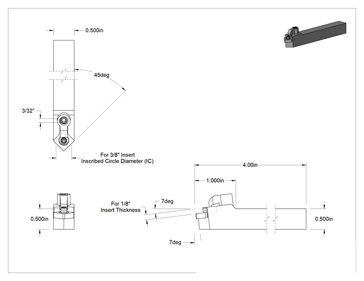 Teknik Çizim - Döner Karbür Uç Tutucu, Msdn, Nötr, 3/8" iç çember için, 1/2" Genişlikte Şaft