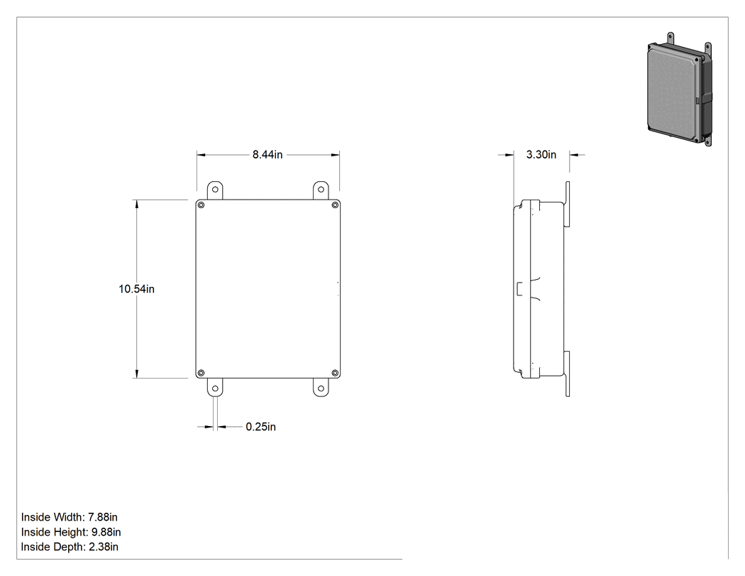 Teknik Çizim - Versa-Panel Polikarbonat Muhafaza, Vidalı Kaldırılabilir Kapak, 8.5" x 11" x 3-1/4", Gri
