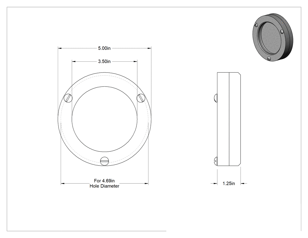 Teknik Çizim - 304 Paslanmaz Çelik Kaynaklı Gözetleme, 4-11/16" Çaplı Delik için