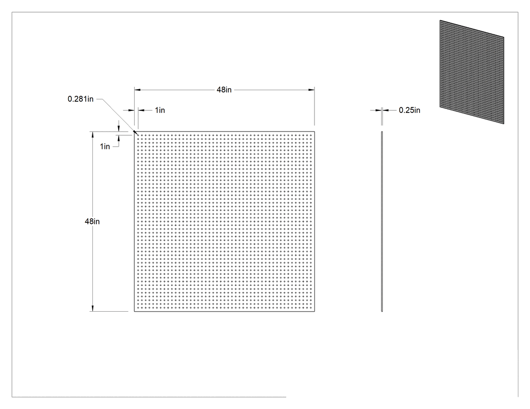 Teknik Çizim - Siyah Plastik Delikli Pano, 9/32" Çaplı Delikler, 48" x 48"