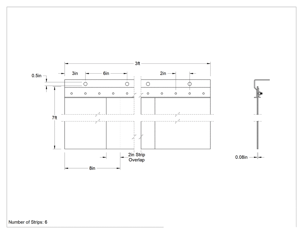 Teknik Çizim - Şerit Kapı, Işık Azaltıcı, 3 Fit Genişlik x 7 Fit Yükseklik, 8" Genişlikte Şeritler