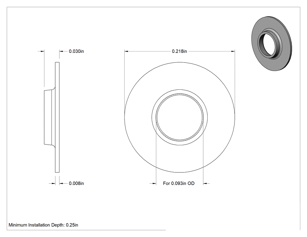 Teknik Çizim - İtmeli dış tutma halkaları, 18-8 Paslanmaz Çelik, 3/32" Dış Çap için, 7/32" Dış Çap