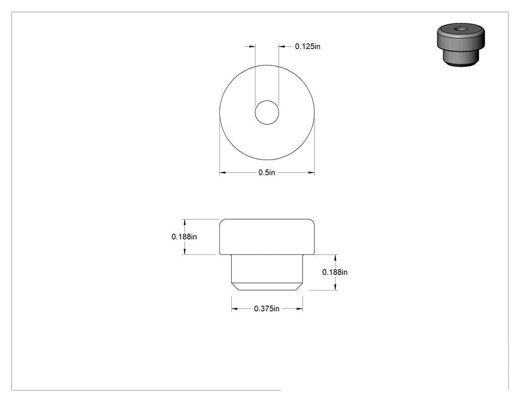 Teknik Çizim - 3/8" İç Çap için EPDM Kauçuk İçi Boş Geçmeli Tamponlar