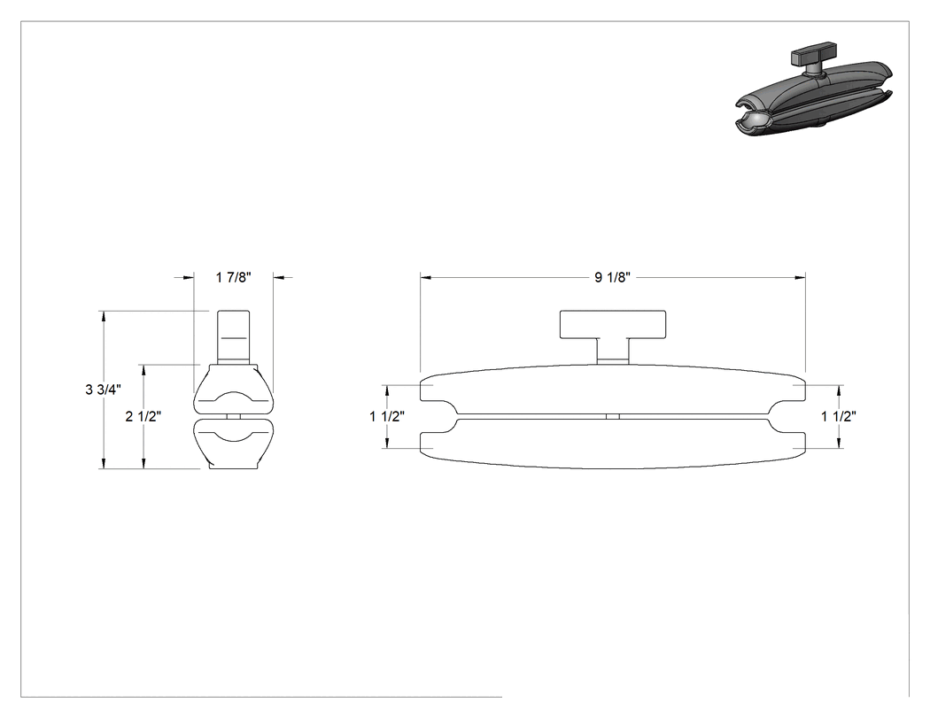 Teknik Çizim - 9-1/8" Uzunluk Top Tutucu Konumlandırma Kolu için Sert Bağlantı Elemanı