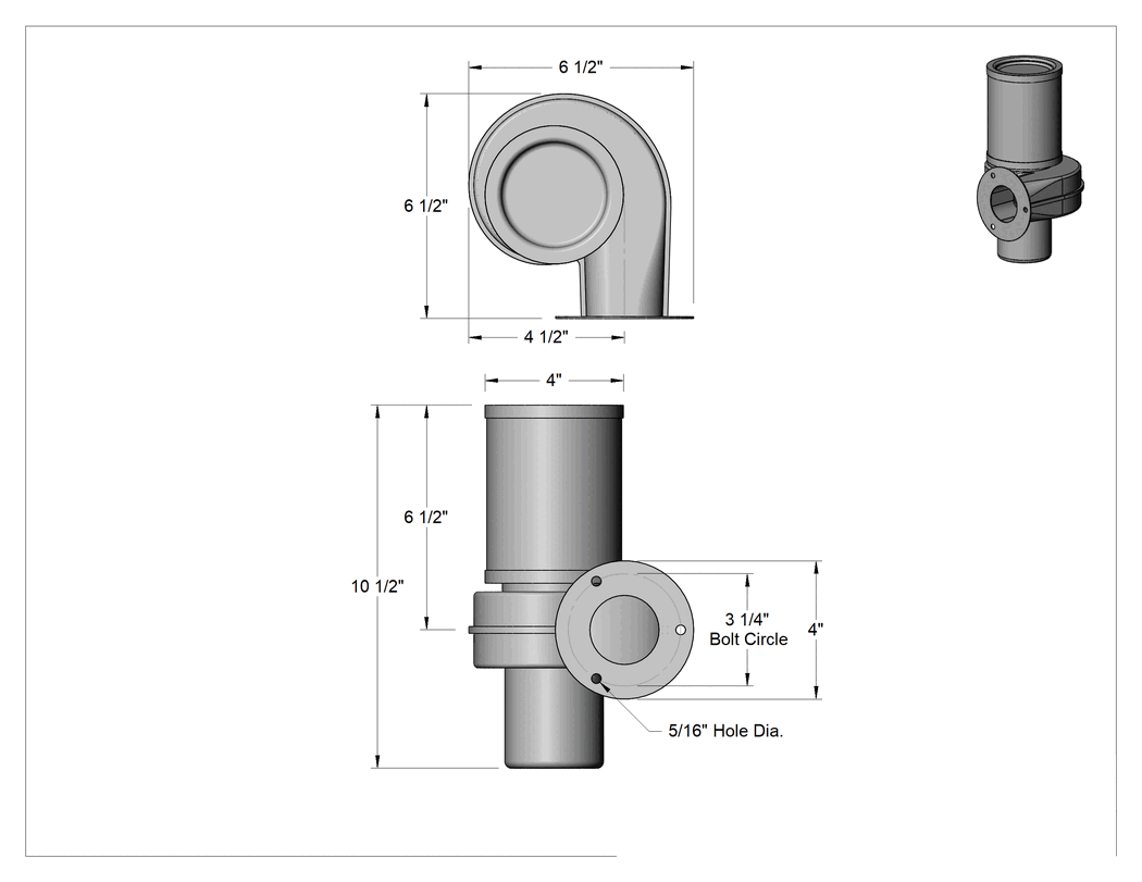 Teknik Çizim - Muhafaza Soğutma Fanı, 10-1/2" Yükseklik x 6-1/2" Genişlik x 6-1/2" Derinlik Toplam