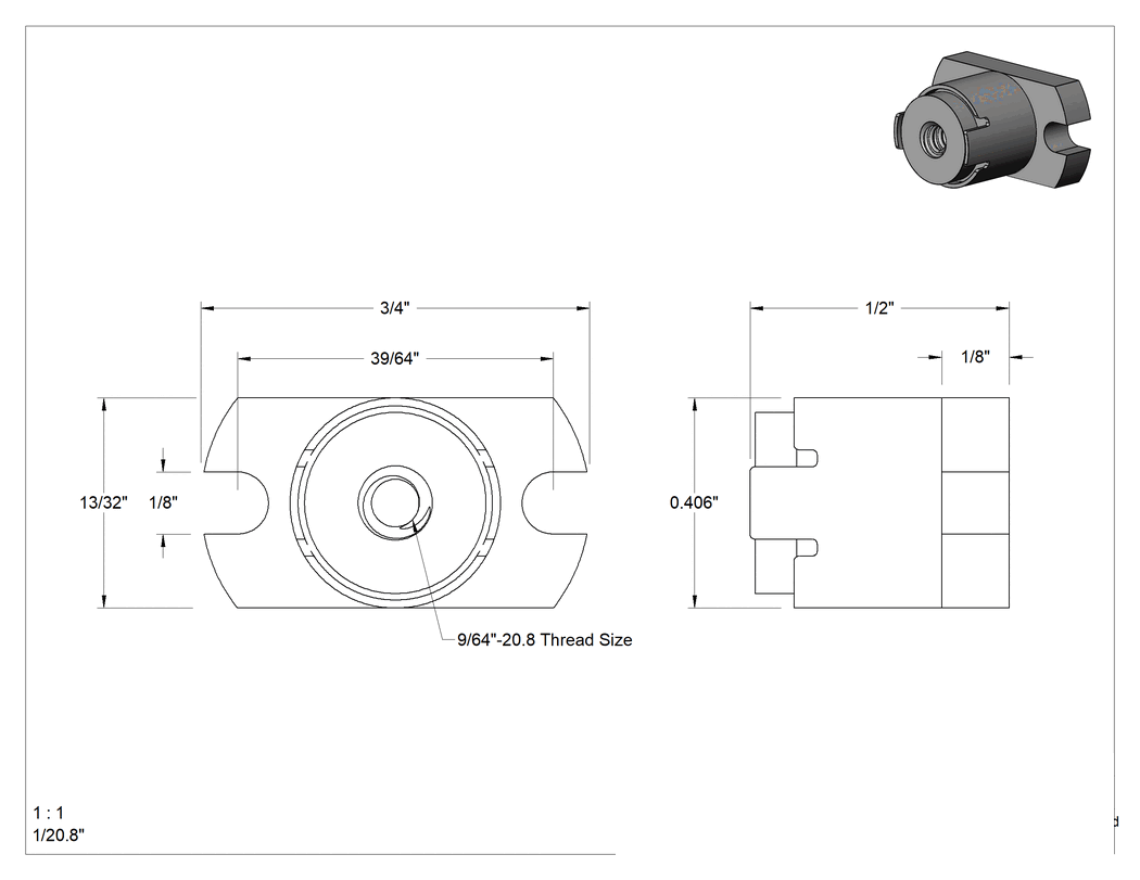 Teknik Çizim - Ultra Hassas Kılavuz Vida için O-Ring ve 9/64"-20.8 Diş Boyutuna Sahip Flanşlı Somun