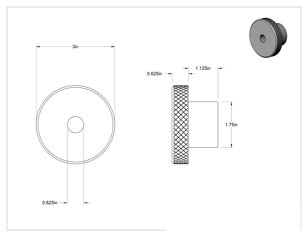 Teknik Çizim - 303 Paslanmaz Çelik Tırtıllı Düğme, 5/8" Çaplı Dişsiz Delikli