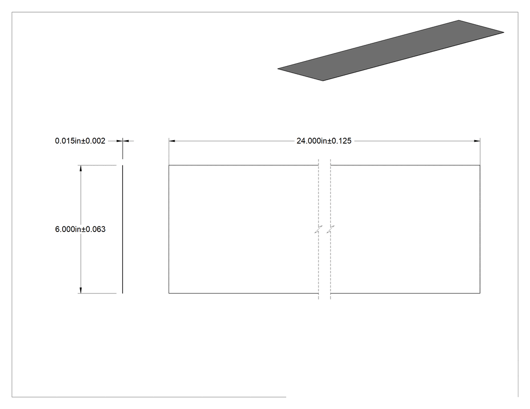 Teknik Çizim - Paslanma ve Aşınmaya Dayanıklı 316 Paslanmaz Çelik Şerit, 0.015 inç Kalınlık, 6" x 24"