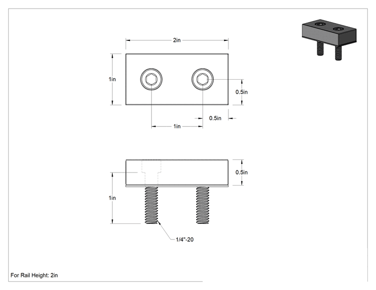 Teknik Çizim - T-Yivli Çerçeve, 2" Yüksekliğinde Çift Raylı Manifold için Sonlandırma Plakası