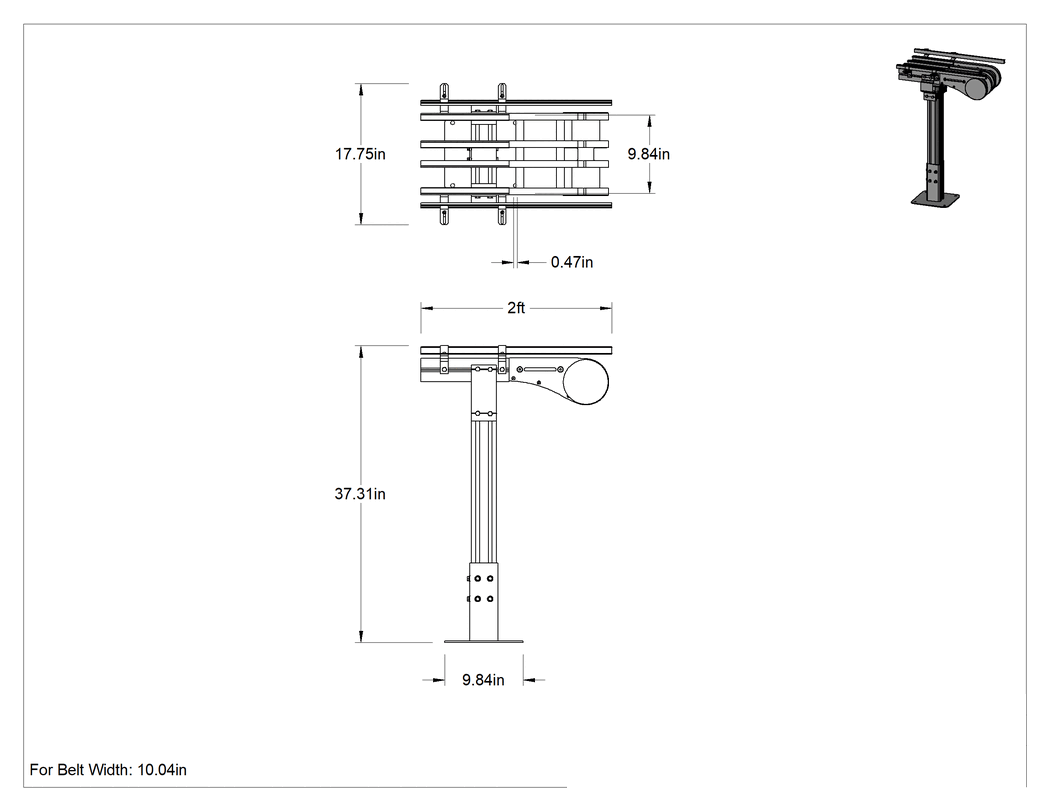 Teknik Çizim - Modüler Mini Zincirli Konveyör için 17-3/4" Genişliğinde Avara Tertibatı