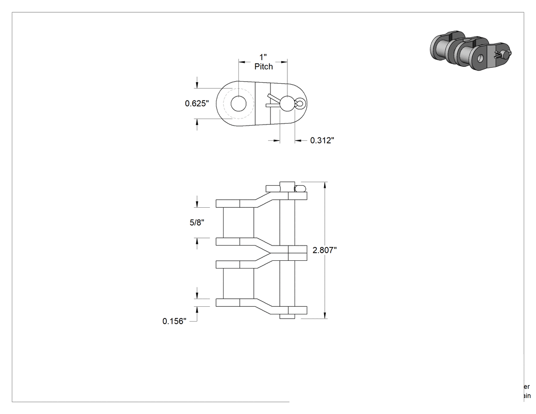 Teknik Çizim - ANSI 80H-2 Ağır Hizmet Tipi Çift Sıralı Makaralı Zincir için Ekleme ve Bağlantı Halkası