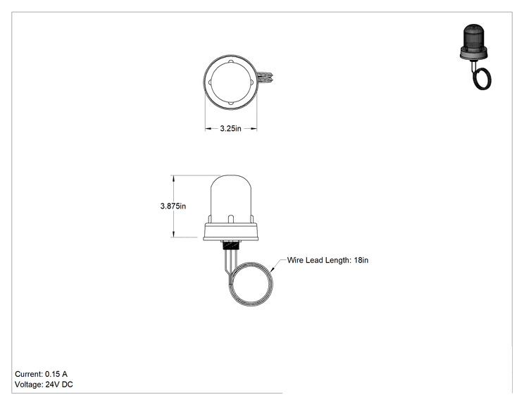 Teknik Çizim - 3'ü 1 Arada Kompakt Sinyal Kulesi, 24V DC, Kehribar/Mavi/Kırmızı