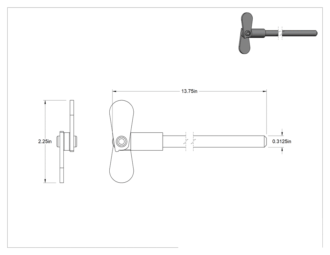 Teknik Çizim - Kimyasallara Dayanıklı Karıştırma Ataşmanı, Katlanabilir, 2-1/4" Genişlikte Pervane