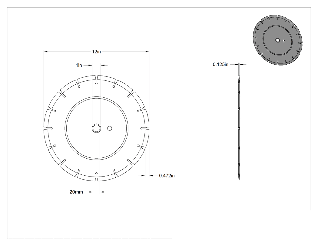 Teknik Çizim - Yürüyen Düz Testere için Kuru Kesim Bıçağı, 12" Çap