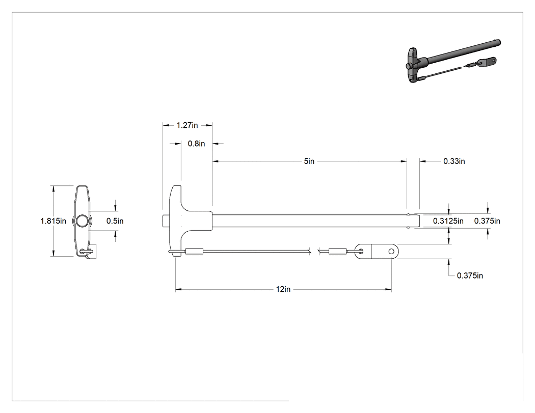Teknik Çizim - T-Saplı Hızlı Açma Pimi ve İpi, 5/16" Çap, 5 inç Uzunluk