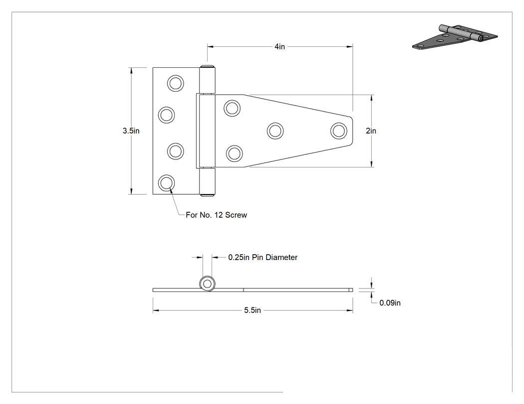 Teknik Çizim - Mat 304 Paslanmaz Çelik Kayış Menteşe, 2" x 4" Kapı Kanadı, 3-1/2" x 1-1/2" Çerçeve Yaprağı