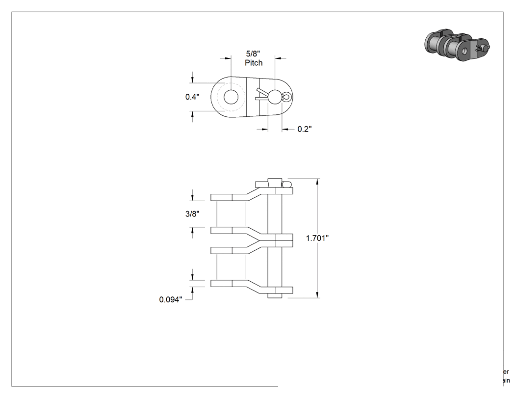 Teknik Çizim - ANSI 50H-2 Ağır Hizmet Tipi Çift Sıralı Makaralı Zincir için Ekleme ve Bağlantı Halkası