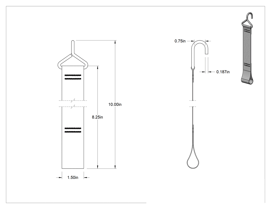 Teknik Çizim - Kayış Asma Kancası, Boru Montajı, 8-1/4" Uzunluk