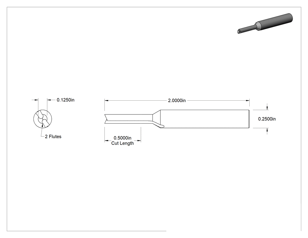 Teknik Çizim - Plastik için Freze Ucu, Kaplamasız Karbür, Düz Yivler, 1/8" Kesme Çapı