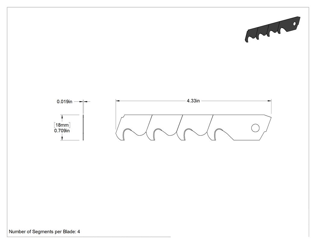 Teknik Çizim - 4-Segment, 4-5/16" Uzunlukta Çelik Koparılabilir Bıçaklar