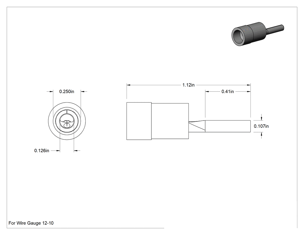 Teknik Çizim - Pim Terminalleri, Vinil Plastik Yalıtım, 12-10 AWG için