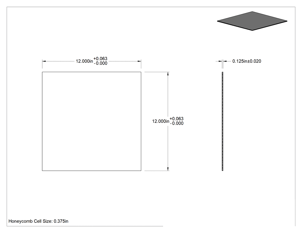 Teknik Çizim - 3000 Serisi Alüminyum Petek Panel, Paslanma ve Aşınmaya Dayanıklı, 1/8" Kalınlık x 12" Genişlik x 12" Uzunluk