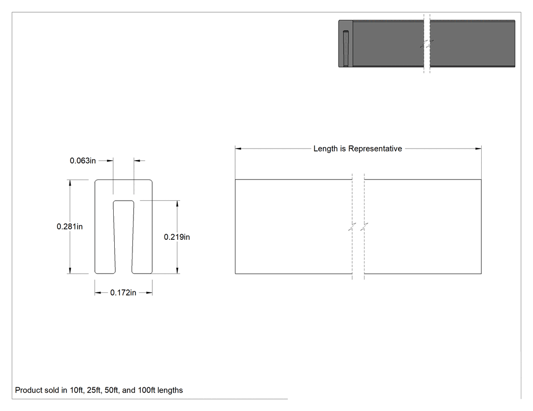 Teknik Çizim - Plastik Kenar Çıtası, 1/16" Genişlik x 7/32" İç Yükseklik