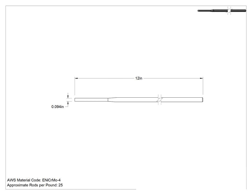 Teknik Çizim - Çubuk Elektrot, Nikel, Enicrmo-4, 3/32" Çap, 1/2 lbs.