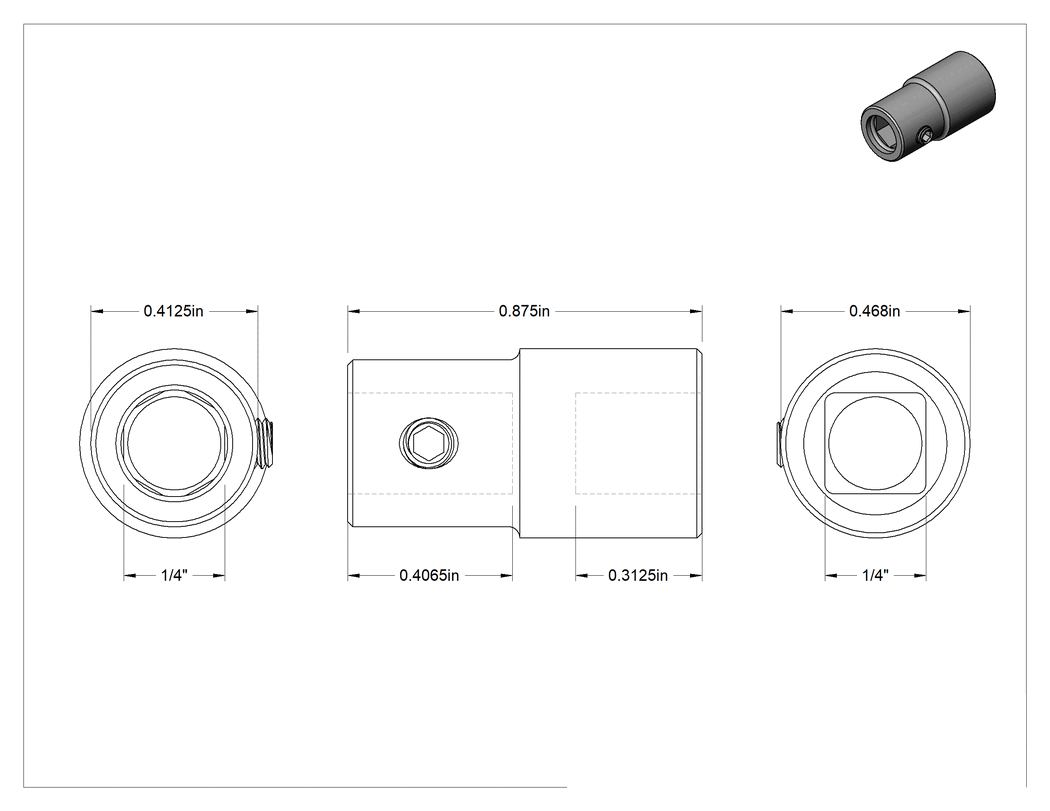 Teknik Çizim - Cırcır anahtarları için Strong-Hold uç adaptörleri, 1/4" Kare Tahrik Boyutu