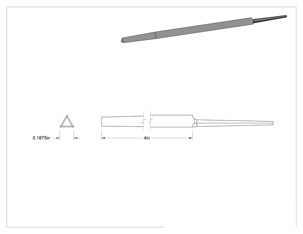 Teknik Çizim - Tek Kesimli Yüzeyli Üçgen Törpü, 4" Uzunluk x 3/16" Genişlik, inç başına 8-14 testere bıçağı dişi için