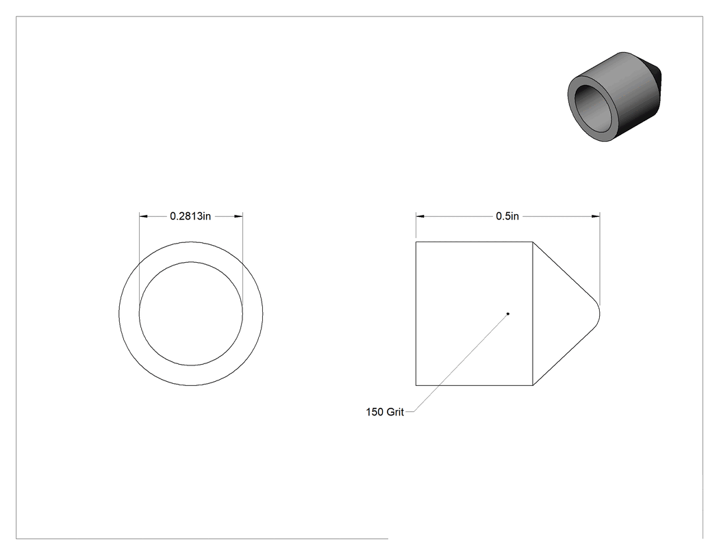 Teknik Çizim - Değiştirilebilir Başlıklı Zımpara Ucu, Pürüzsüz Yüzey için, Uç Kapağı, 150 Kum, 9/32" Çap, 1/2" Uzunluk