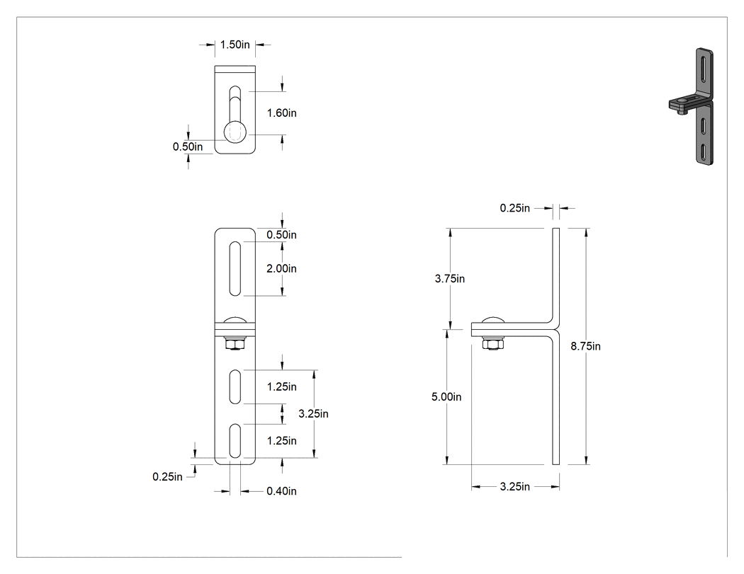 Teknik Çizim - 3-1/4" x 8-3/4" x 1/4" İki Parçalı L-Braket