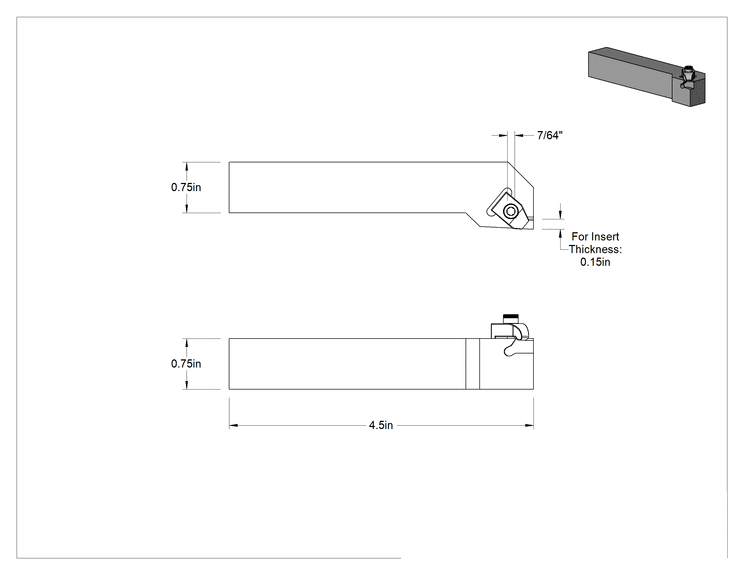 Teknik Çizim - Dış Diş Açma ve Yiv Açma için Uç Tutucu, Yüksek Performans, Sol Yönlü, Tutucu Kodu SL-122B