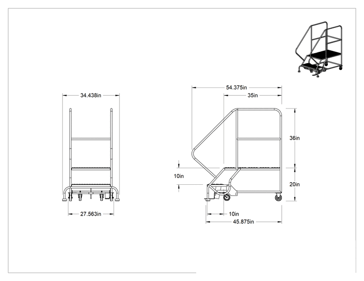 Teknik Çizim - Yuvarlanan Çalışma Platformu, Gri Toz Boyalı Çelik, 56" Yükseklik x 34" Genişlik x 54" Derinlik Toplam